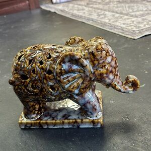 Ceramic White & Brown Spotted Elephant
